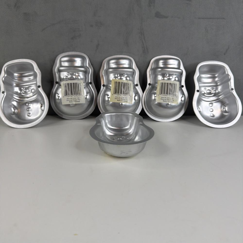 Lot of 6 Snowman Mini Cake Pans Aluminum Christmas Holiday Baking NWT 5"